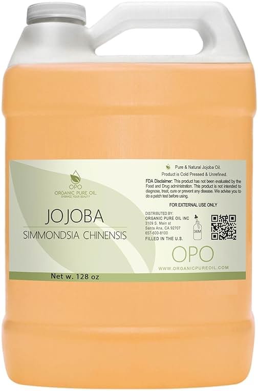 Golden Jojoba Oil - Pure Cold Pressed, Non-GMO, Bulk 128 oz - 1 Gallon Hohoba Carrier Oil for DIY, Formulations, Essential Oils, Cleansing, Moisturizer for Face, Hair, Body, by Organic Pure Oil - Product Image