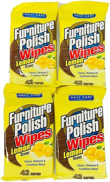 4 Pack - 42 Ct Lemon Scent Wood Furniture Polish Wipes Duster Cleaner - Dust & Shine - Product Image