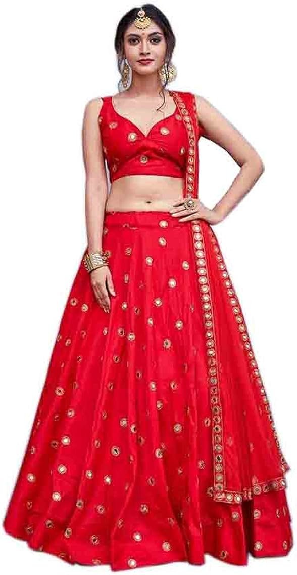 Women's wear Silk Material Indian Traditional Embroidered Worked Lehenga Choli (8061-U) - Product Image
