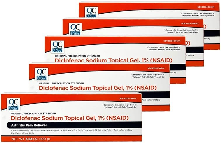 Quality Choice QC Diclofenac Sodium Topical Gel Treatment for Arthritis Pain 3.53 oz Pack of 5 - Product Image