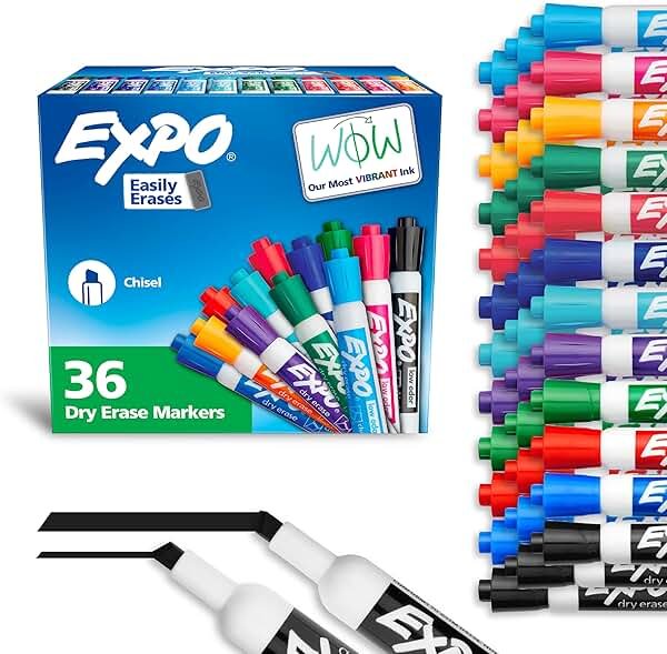 EXPO Dry Erase Markers, Low Odor Ink, Assorted Fashion Colors, Chisel Tip, 36 Count - Easily Erases, Ideal for Classroom, Home, Office, Back to School, Teacher Supplies - Product Image