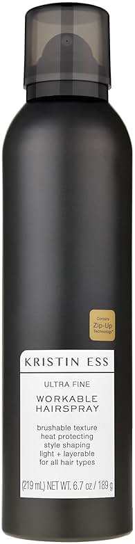Kristin Ess Ultra Fine Professional Hairspray + Heat Protectant for Hair - Lightweight Hold for Women - Volumizing Anti Frizz Hair Styling - Brushable, Flexible Styling + Finishing Spray - Color Safe - Product Image