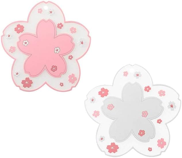 Sakura Coffee Cup Mat Kawaii Coaster 2PCS Cute Cherry Blossom PVC Home Tea Mug Pink Flower Pattern Anti-Skid Pot Bowl Pad Placemat for Desk Drink Table Decor Kawaii Accessories (Small) - Product Image