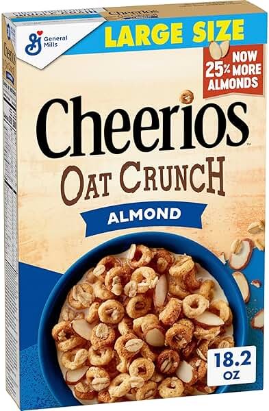 Cheerios Oat Crunch Almond Breakfast Cereal, Made with Whole Grain, Large Size, 18.2 oz - Product Image