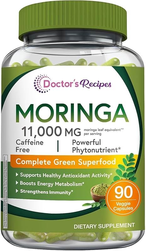 Doctor's Recipes Moringa, Complete Green Superfood, Natural Antioxidant Support, Non-GMO, 90 Vegan Caps, No Caffeine Soy Gluten - Product Image