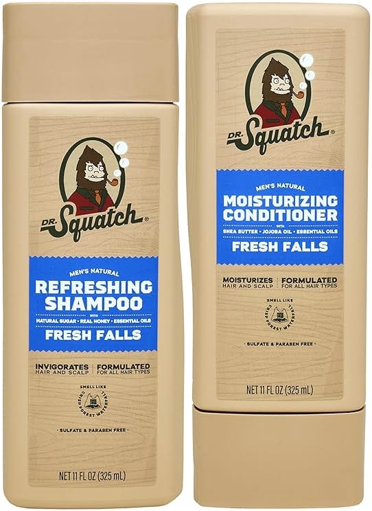 Dr. Squatch Men's Natural Shampoo and Conditioner Set – Sulfate & Paraben Free Natural Shampoo and Conditioner for Men – Scalp Nourishing Formula – Fresh Falls (11 fl oz, 2-Pack) - Product Image