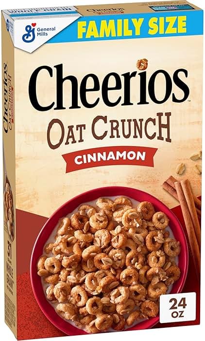 Cheerios Oat Crunch Cinnamon Breakfast Cereal, Made with Whole Grain, Family Size, 24 oz - Product Image