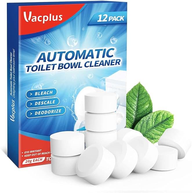 Vacplus Toilet Bowl Cleaner Tablets 12 PACK, Automatic Toilet Bowl Cleaners with Bleach for Deodorizing and Descaling, Bathroom Cleaner Against Tough Stains - Product Image