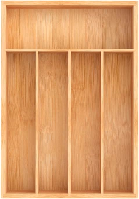 Unibambou Bamboo Utensil Drawer Organizer, Kitchen Organizer for Flatware Cutlery, Silverware Tray for Drawer (5 Slots, Natural) - Product Image