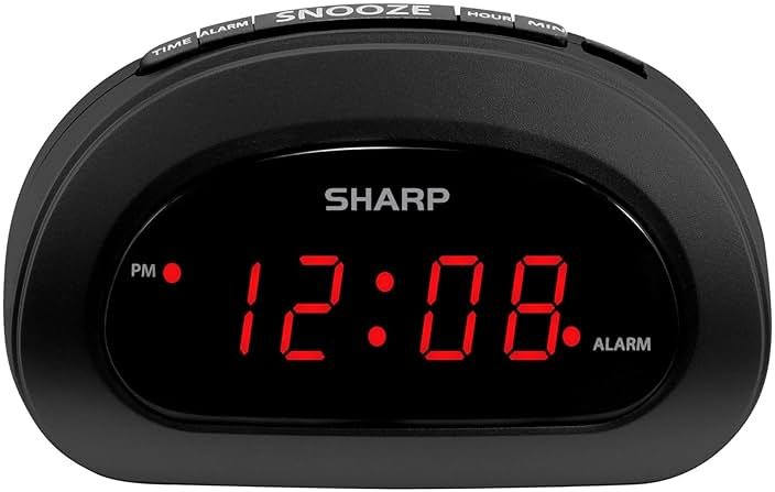 Sharp Small, Space-Saving Digital Alarm Clock – Compact Bedside Clock with Large Red LED Display, Easy Top Button Controls, Snooze, and Battery Backup – Perfect for Bedroom, Dorm, or Travel - Product Image