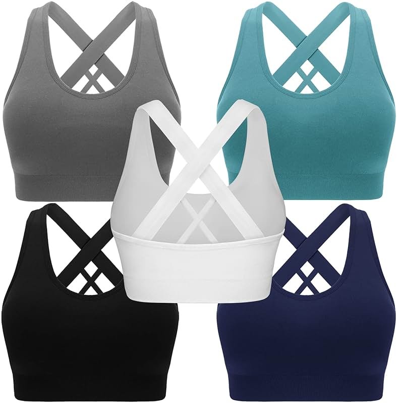 Double Couple Sports Bras for Women Padded High Impact Seamless Criss Cross Back Workout Tops Gym Activewear Bra Large - Product Image