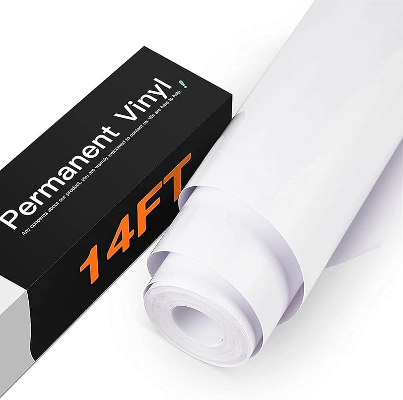 HTVRONT White Permanent Vinyl, 12" x 14 FT Glossy White Adhesive White Vinyl Roll Compatible with Cricut Cutting Machine, Silhouette, Cameo Cutters, Signs, Scrapbooking, Craft, Die Cutters - Product Image