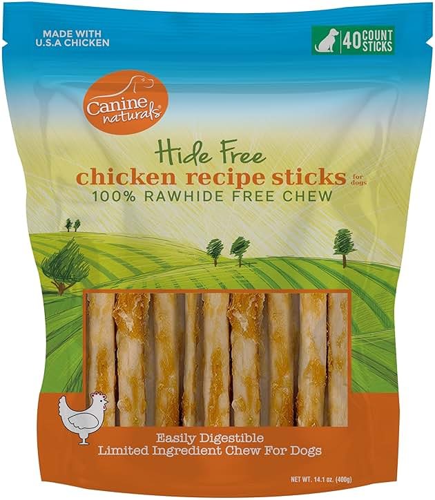 Canine Naturals Chicken Recipe Chew - Rawhide Free Dog Treats - Made From USA Raised Chicken - All-Natural and Easily Digestible - 40 Pack of 5 Inch Stick Chews - Product Image