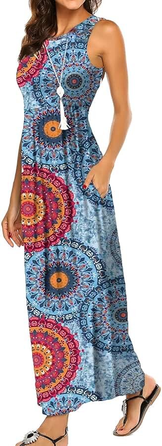 Hount Women's Summer Sleeveless Striped Flowy Casual Long Maxi Dress with Pockets - Product Image