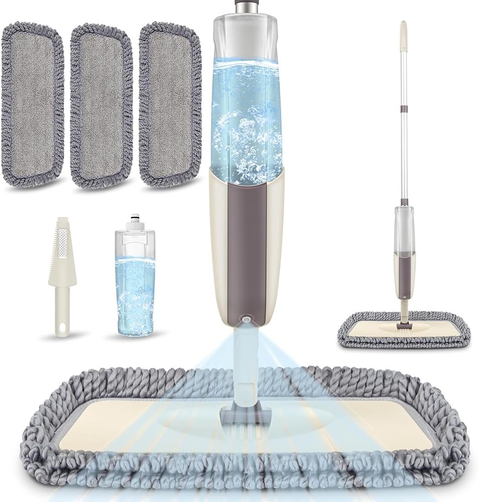 Spray Wet Mops for Hardwood Floor Cleaning - MEXERRIS Microfiber Dust Mop with Spray 3X Reusable Washable Pads - Hard Wood Floor Mops Commercial Home Mop for Laminate Wood Tiles Hardwood Vinyl - Product Image