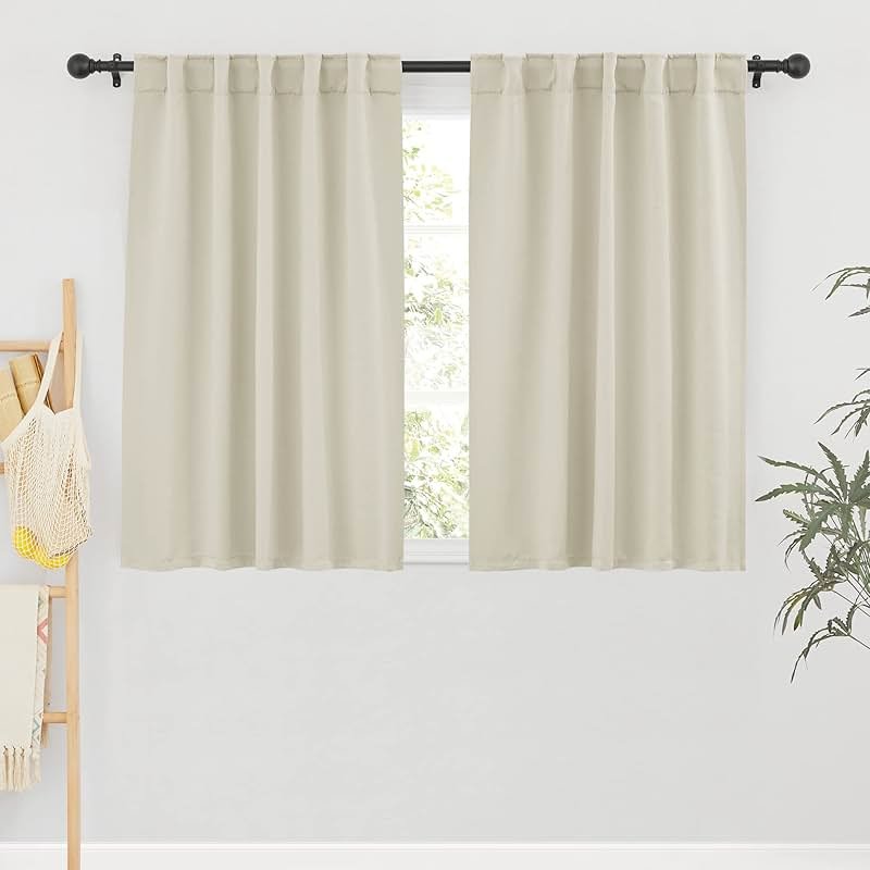 RYB HOME Blackout Curtains for Living Room Thermal Insulated Privacy Solar Drapes for Kids Bedroom Cafe Bathroom, 42 inch Width x 45 inch Length, Beige, 2 Panels - Product Image