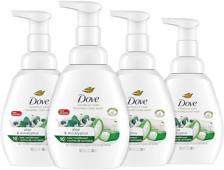 Dove Foaming Hand Wash 4 Count Aloe & Eucalyptus Protects Skin from Dryness, More Moisturizers than the Leading Ordinary Hand Soap, 10.1 oz - Product Image