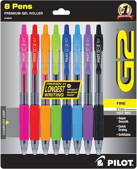 Pilot G2 Pens, Premium Refillable And Retractable Gel Ink Pens Fine Point (0.7mm), 8 Colors, 8 Count - Product Image