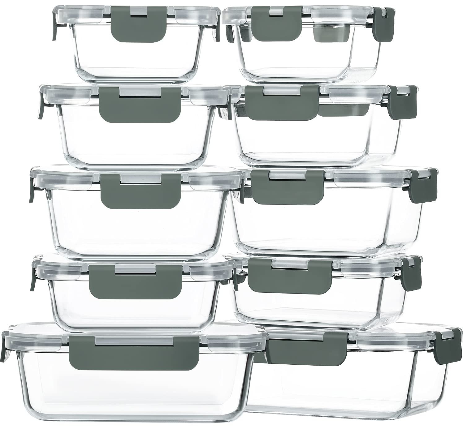 M MCIRCO 10-Pack Glass Food Storage Container with Lids, Airtight Lunch Bento Boxes, Glass Meal Prep Container,Microwave, Oven, Freezer and Dishwasher Friendly - Product Image