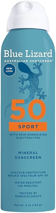 BLUE LIZARD Sport Mineral Sunscreen Spray SPF 50+, Dermatologist-Recommended Brand, Broad-Spectrum UVA/UVB Protection, Water-Resistant, Zinc Oxide Formula, Vegan, 5 fl oz - Product Image