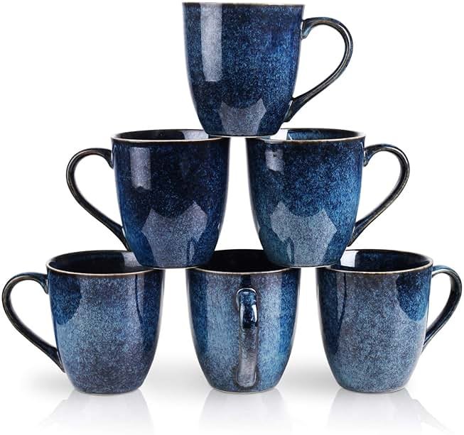 vicrays Coffee Mug Set, 12 Ounce, Set of 6, Ceramic Mug for Men, Women, Unique Glazed Mugs with Handle for Coffee, Tea, Milk, Cocoa, Cereal(blue) - Product Image