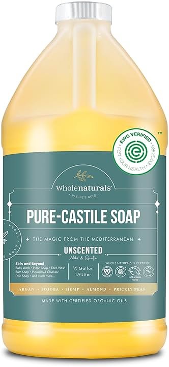 WHOLENATURALS Pure Castile Soap Liquid, EWG Verified & Certified Palm Oil Free Unscented, Natural, Mild & Gentle Non-gmo & Vegan - Organic Body Wash, Laundry, Pet/Dog and Baby Soap - 64 Fl Oz - Product Image