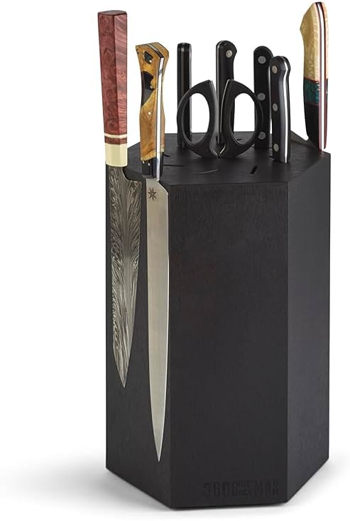 360KnifeBlock® MAX (black) ROTATING Magnetic Knife Block - MAX 12" tall with an array top slots SeriousEats/Food&Wine/ATK BEST Universal Knife Block - handmade in Washington - Product Image