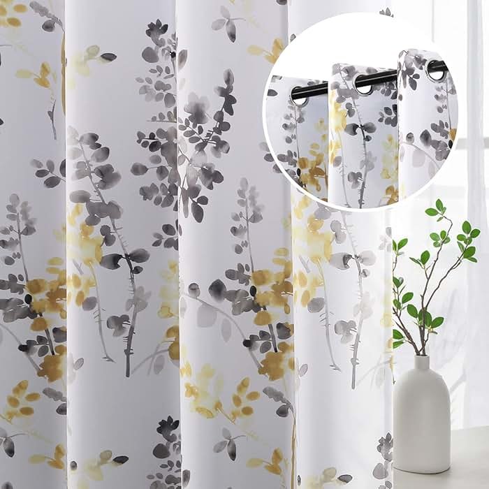 H.VERSAILTEX Curtains for Bedroom Room Darkening Curtains 84 Inch Length 2 Panels Set Thermal Insulated Drapes for Living Room Vintage Classical Floral Pattern Window Treatments, Grey and Yellow - Product Image