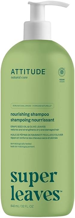 ATTITUDE Nourishing Hair Shampoo, EWG Verified, For Dry and Damaged Hair, Naturally Derived Ingredients, Vegan and Plant Based, Grapeseed Oil and Olive Leaves, 32 Fl Oz - Product Image