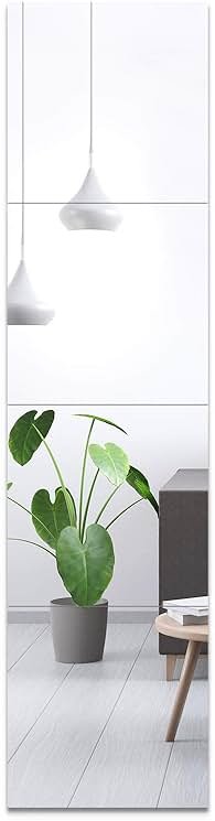 EVENLIVE® Full Length Mirror Tiles, Frameless Glass Wall Mirror 12 Inch x 4 Pieces, Body Mirror, Long Mirror, Gym Mirrors for Home Gym, for Door, Closet, Room, Easy to Install - Product Image