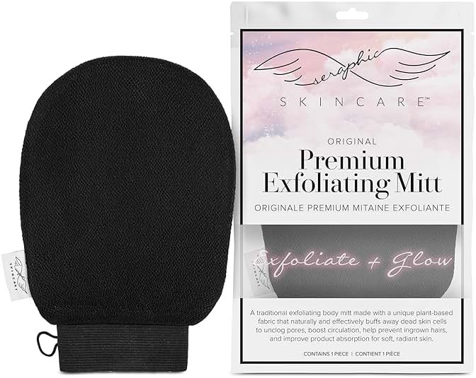 Seraphic Skincare Original Premium Exfoliating Mitt for Body (1pc) – 100% Vegan Viscose Traditional Body Scrub Glove Kessa Korean Washcloth – Body Exfoliator for Self-Tan Removal & Keratosis Pilaris - Product Image