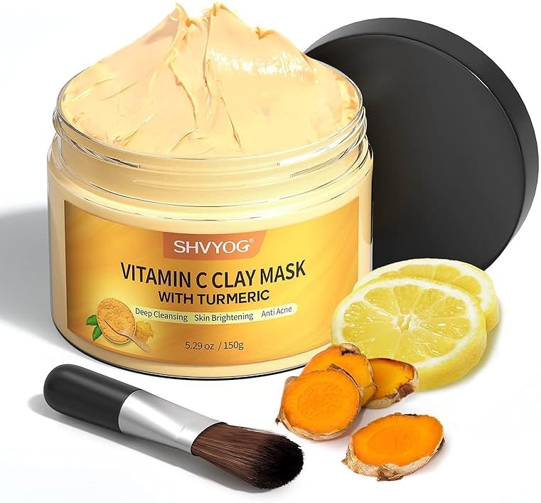 SHVYOG Turmeric Vitamin C Clay Mask with Kaolin Clay for Dull & Blemish-Prone Skin, Deep Cleansing Facial Mask, Face Masks Skincare for Controlling Oil and Refining Pores 5.29 Oz 150g - Product Image