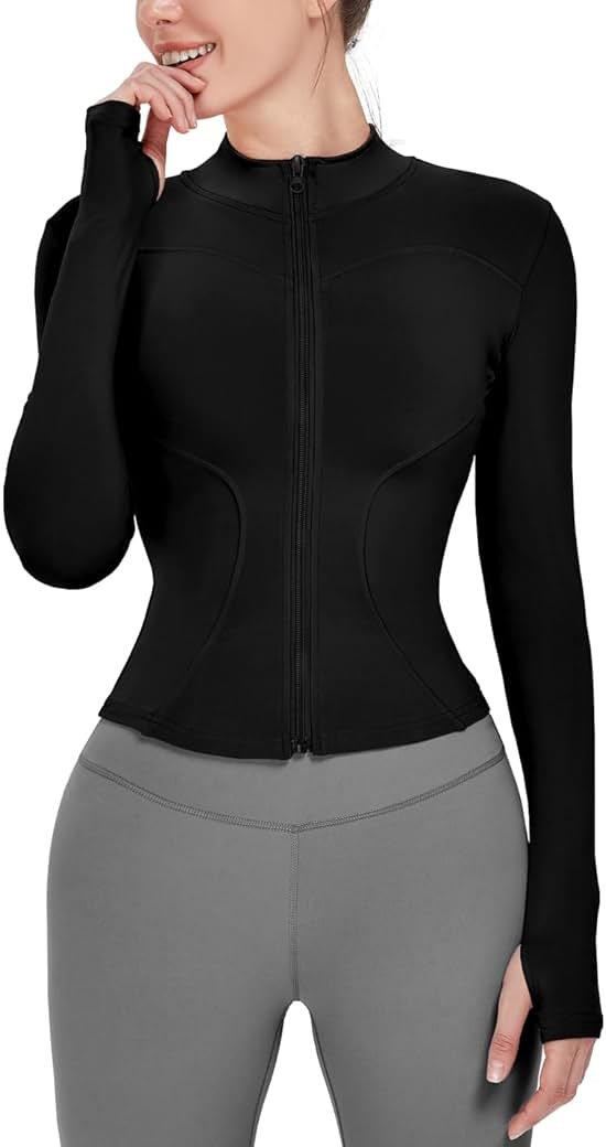 Locachy Women's Lightweight Stretchy Workout Full Zip Running Track Jacket with Thumb Holes - Product Image