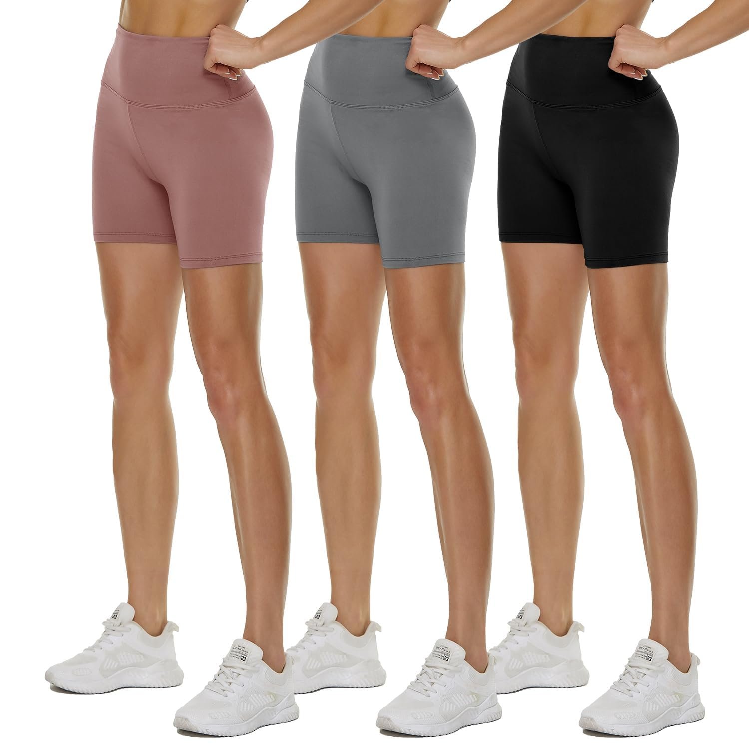 3 Pack High Waisted Biker Shorts for Women – 3"/ 5"/ 8" Black Workout Yoga Compression Novelty Shorts for Running - Product Image