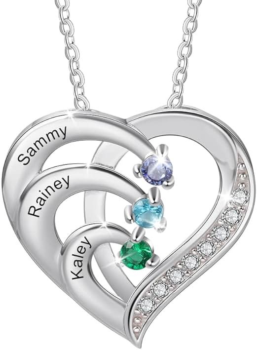 kaululu Custom Birthstone Necklace with Names for Women 925 Sterling Silver 2-6 Birthstones for Mom Wife Grandma Personalized Family Necklace Gifts or Birthday Christmas Valentines - Product Image