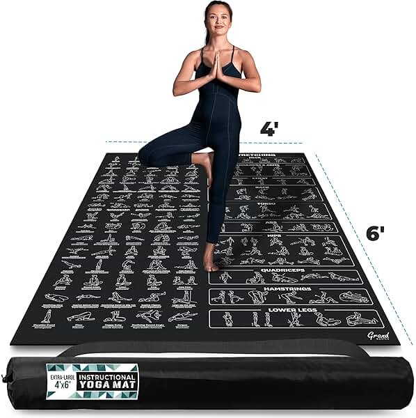 Extra-Large Instructional Yoga Mat with Poses Printed On It - 3X Bigger & 2X Wider than Regular Workout Mats - 150 Illustrated Yoga Poses and Stretches - Wide, Non-Slip, Barefoot Exercise Mat - Product Image
