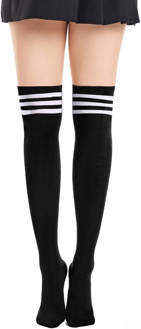 Ammiko Womens Thigh High Socks Cotton Striped Over the Knee Socks Long Knee High Socks Casual High Stockings for Women - Product Image
