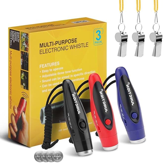 Electronic Whistle, 3 Pack Handheld Electronic Whistles Electric Whistle with Lanyard Three Tone Distinct High Volume Outdoor Sport Whistle for Coaches, Referees, P.E. Teacher - Product Image