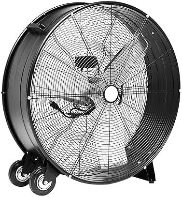Amazon Basics 30" 300W High-Velocity Heavy-Duty Industrial Drum Fan for Cooling, Metal Housing, UL-Certified Safety Compliance, 2 Speeds, High CFM Up to 12,480, 5.9-ft Power Cord, 2 Wheels, Black - Product Image