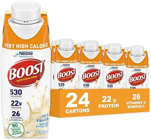 Boost Very High Calorie Very Vanilla Nutritional Drink – 22g Protein, 530 Nutrient Rich Calories, 8 Fl Oz (Pack of 24) - Product Image