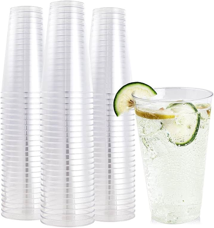 FOCUSLINE 100 Pack 16 oz Clear Plastic Cups, Disposable Cups Large Reusable Plastic Tumblers, Heavy-duty Clear Hard Cups 16 Ounce for Wedding Party, Thanksgiving, Halloween, Christmas - Product Image