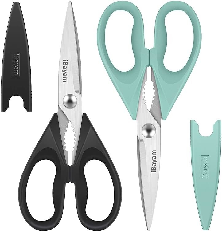 iBayam 2 Pack All Purpose Kitchen Shears Heavy Duty - Stainless Steel Kitchen Scissors With Protective Sheath, Soft Comfort-Grip Handle, Food & Meat Scissors, Home, Kitchen, Dining Utility Gadgets - Product Image