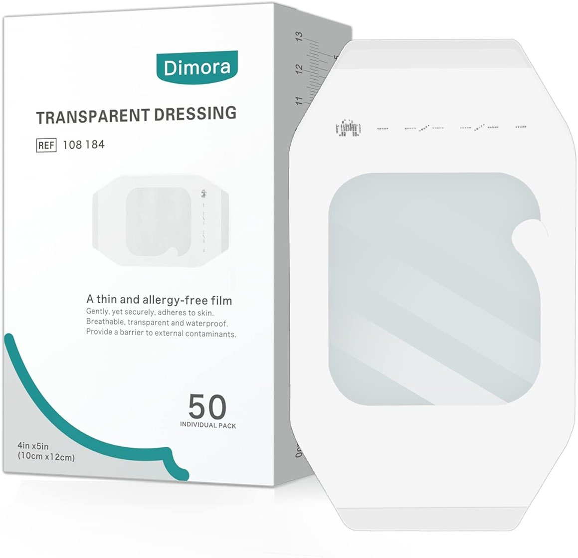 Dimora Transparent Film Dressing 50 Packs, Waterproof Adhesive Clear Bandages 4 in x 5 in, Wound Cover for IV Shield, Tattoo Aftercare Bandage,Clear Bandage Tape for Wound Care - Product Image