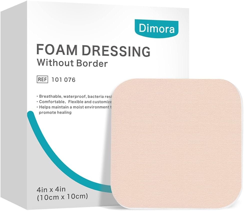 Dimora Foam Dressing, Sterile Non-Adhesive Hydrophilic Pads, Highly Absorbent 4"x4"(10 cm*10 cm) Pack of 10 Square Waterproof Dressing for Wound Care - Product Image