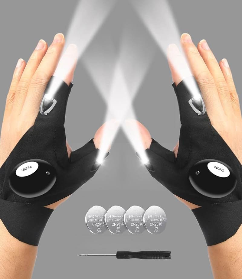 LED Flashlight Gloves, Fathers Day Dad Gifts from Daughter Son Wife, Gift for Men Boyfriend Husband Him Birthday Christmas, Cool Gadget Finger Lights Waterproof for Camping Fishing Repairing (Black) - Product Image