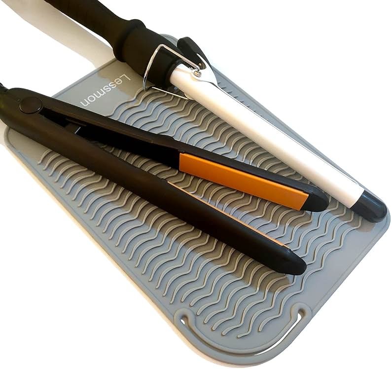 Large Heat Resistant Mat for Curling Irons, Hair Straightener, Flat Irons and Hair Styling Tools 11" x 7.5", Grey - Product Image