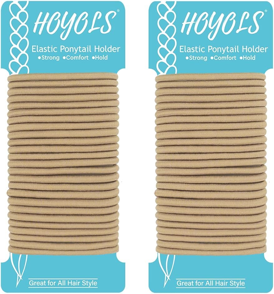 HOYOLS Light Blonde Ponytail Holders, No Metal Elastic Hair Ties, Braided Bands Scrunchies for Girl Women Medium Hair 50 Count 4mm - Product Image
