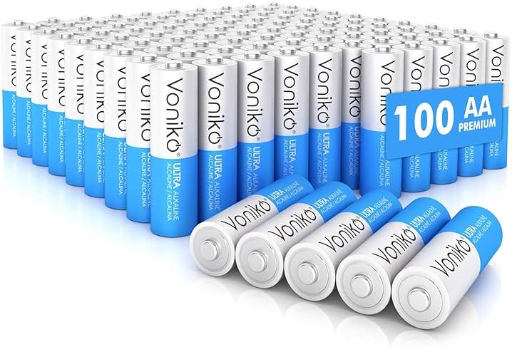 Voniko - Premium Grade AA Batteries - (100 Pack) - Alkaline Double A Battery - Ultra Long-Lasting, Leakproof 1.5v Batteries - 10-Year Shelf Life - Product Image