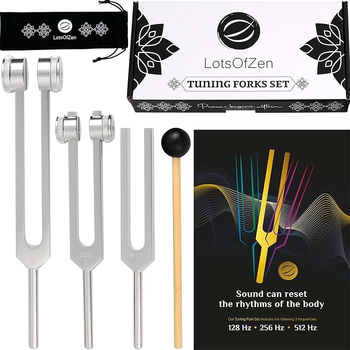 LOTS OF ZEN Tuning Fork for Healing Set (128Hz, 256Hz, 512Hz) | Sound Therapy, Chakra Balance & Grounding, Weighted & Unweighted, 80-Min Expert Video Course, Mallet & Velvet Pouches - Product Image