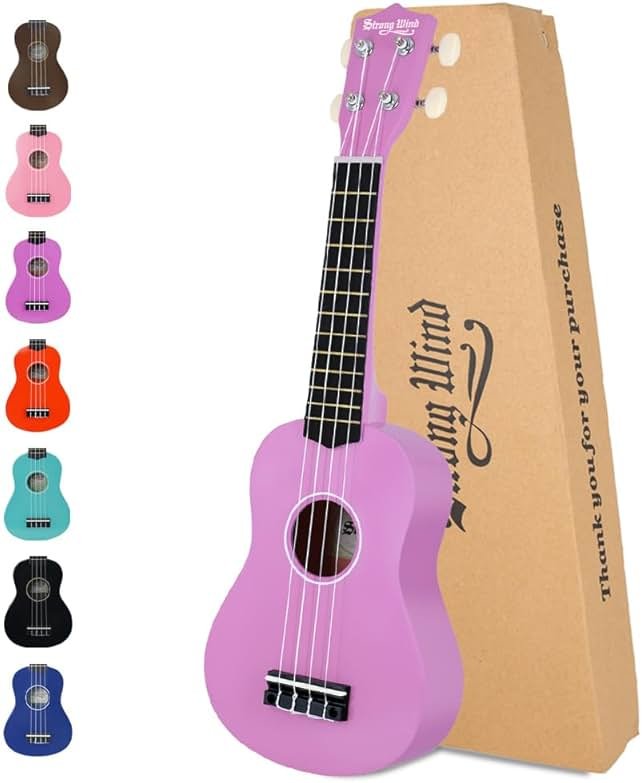 Strong Wind Soprano Ukulele 21 Inch Basswood Ukeleles for Beginners Four Strings Hawaiian Guitar Easter Ukulele for Adults Teenagers, Purple - Product Image